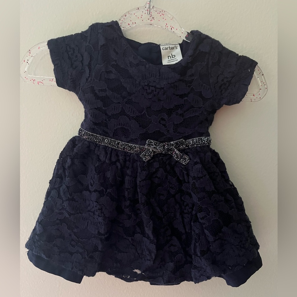 Carter's Midnight Blue Lace Dress with Glitter Bow